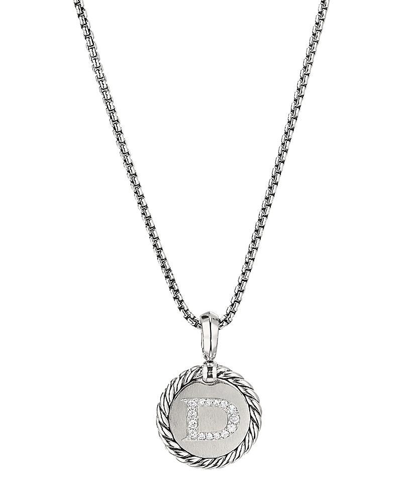 David Yurman Sterling Silver Cable Collectibles Initial Charm Necklace with Diamonds, 18 Product Image