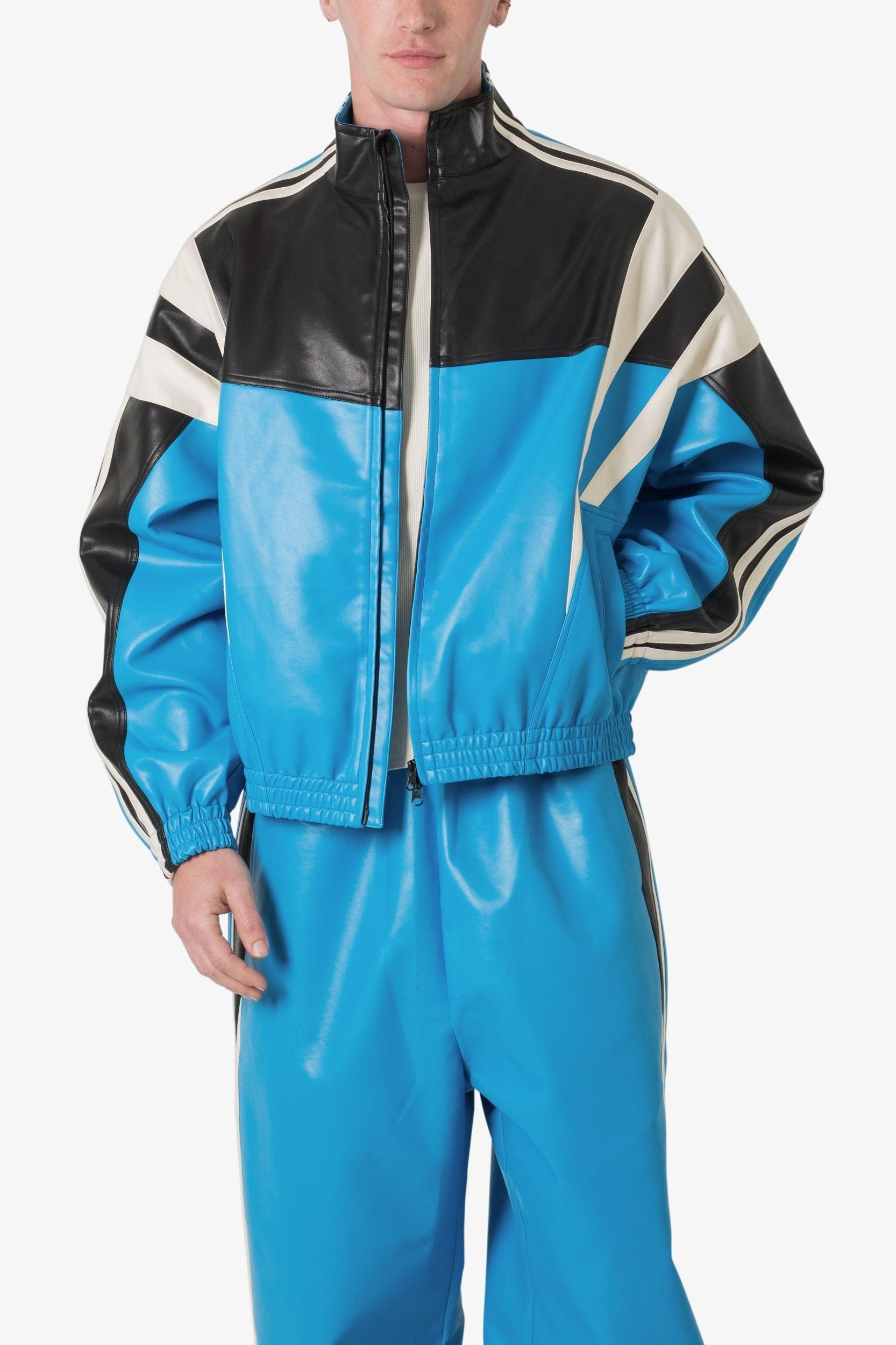 Icon Oversized PU Track Jacket - Blue/Black Product Image