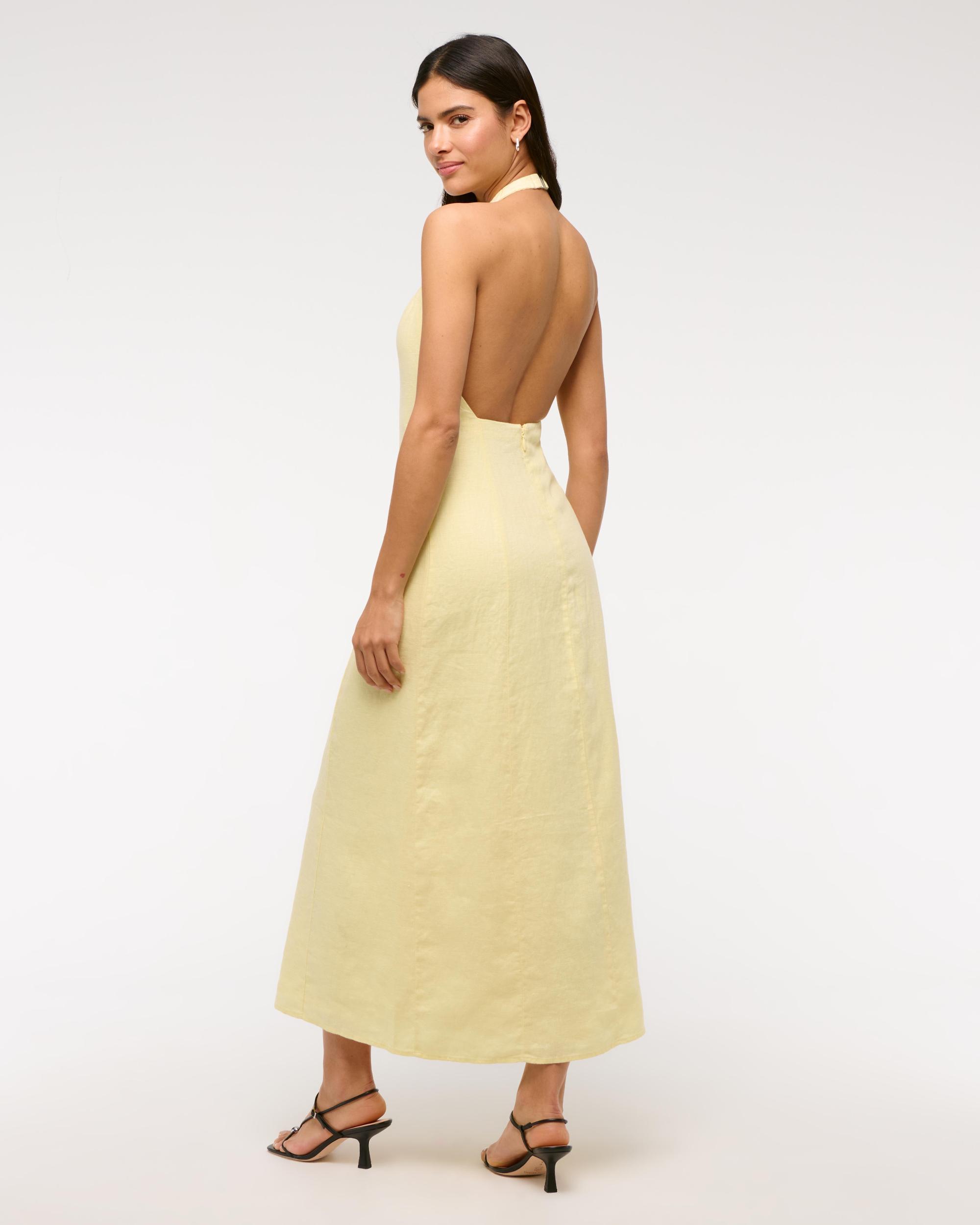 Premium Linen High-Neck Maxi Dress Product Image