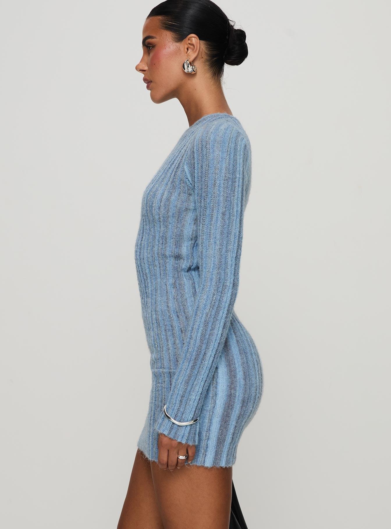 Postcodes Long Sleeve Mini Dress Blue Product Image