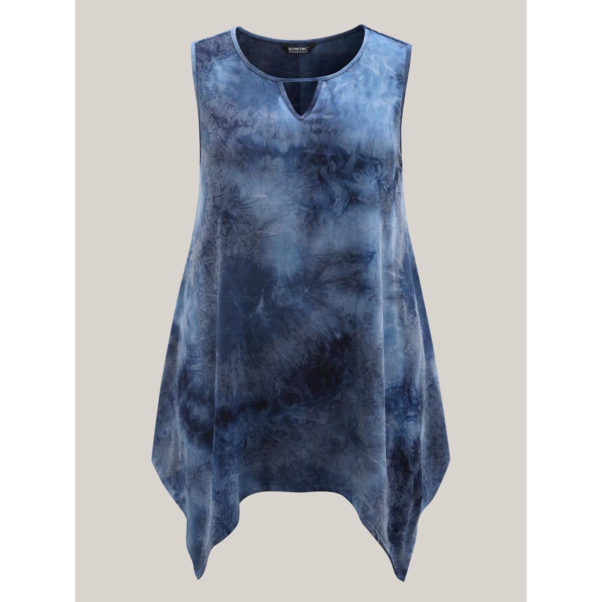 Plus Size Tie-Dye Keyhole Long Tank Top Women Mediumblue Casual Cut-Out Notched collar Everyday-Casual Tank Tops Camis BloomChic 22-24/3X Product Image