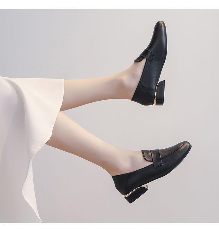 Faux Leather Chunky Heel Loafers Product Image