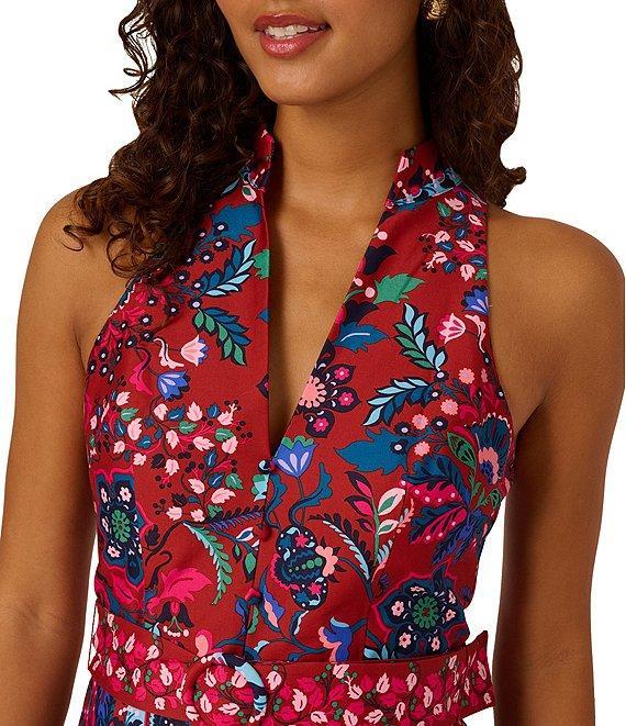 Adrianna Papell Sleeveless Printed Faux Wrap Belted Short Dress Product Image