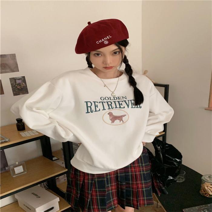 Long Sleeve Lettering Print Loose-Fit Sweatshirt Product Image