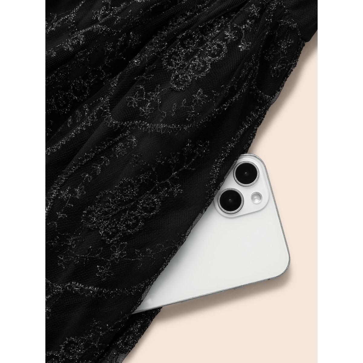 Plus Size Embroidered Mesh Patchwork Sleeveless Dress Black Women Formal Texture Overlap Collar Sleeveless Curvy BloomChic 10/M Product Image