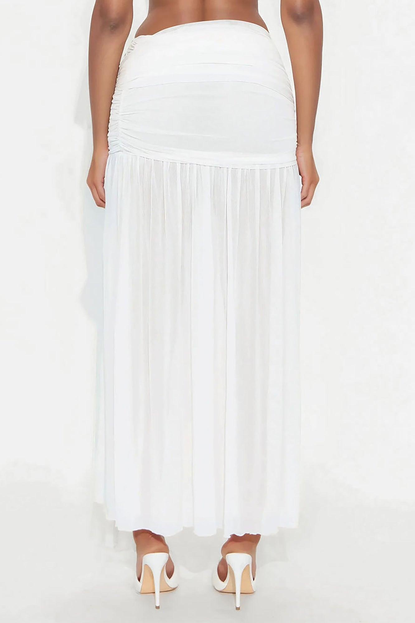 Midnight In Mykonos Sheer Mesh Maxi Skirt - White Product Image