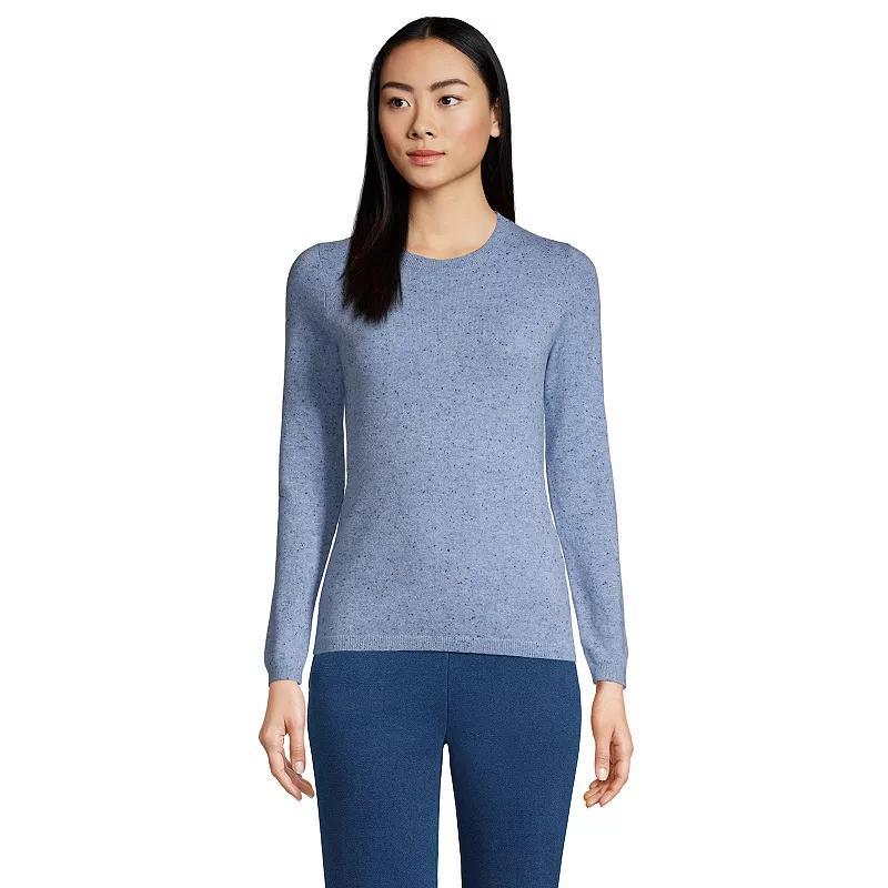 Women's Lands' End Crewneck Cashmere Sweater, Size: XL, Green Donegal Product Image