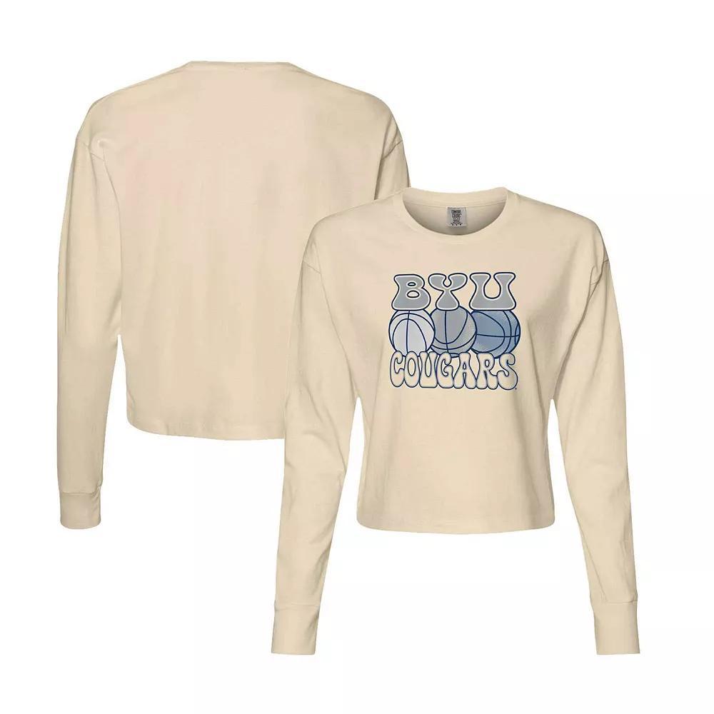 Women's Natural BYU Cougars Comfort Colors Basketball Cropped Long Sleeve T-Shirt, Size: Medium, Beige Product Image