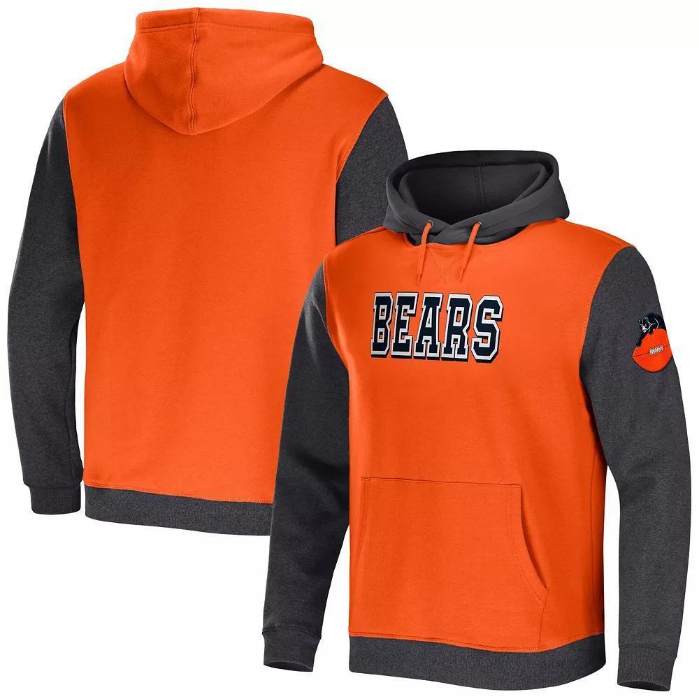 Men's NFL x Darius Rucker Collection by Fanatics Orange/Heather Charcoal Chicago Bears Colorblock Pullover Hoodie, Size: XL Product Image