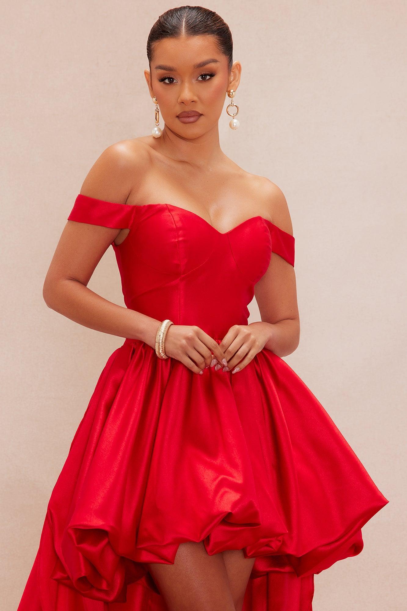 Kimberly High Low Taffeta Gown - Red Female Product Image
