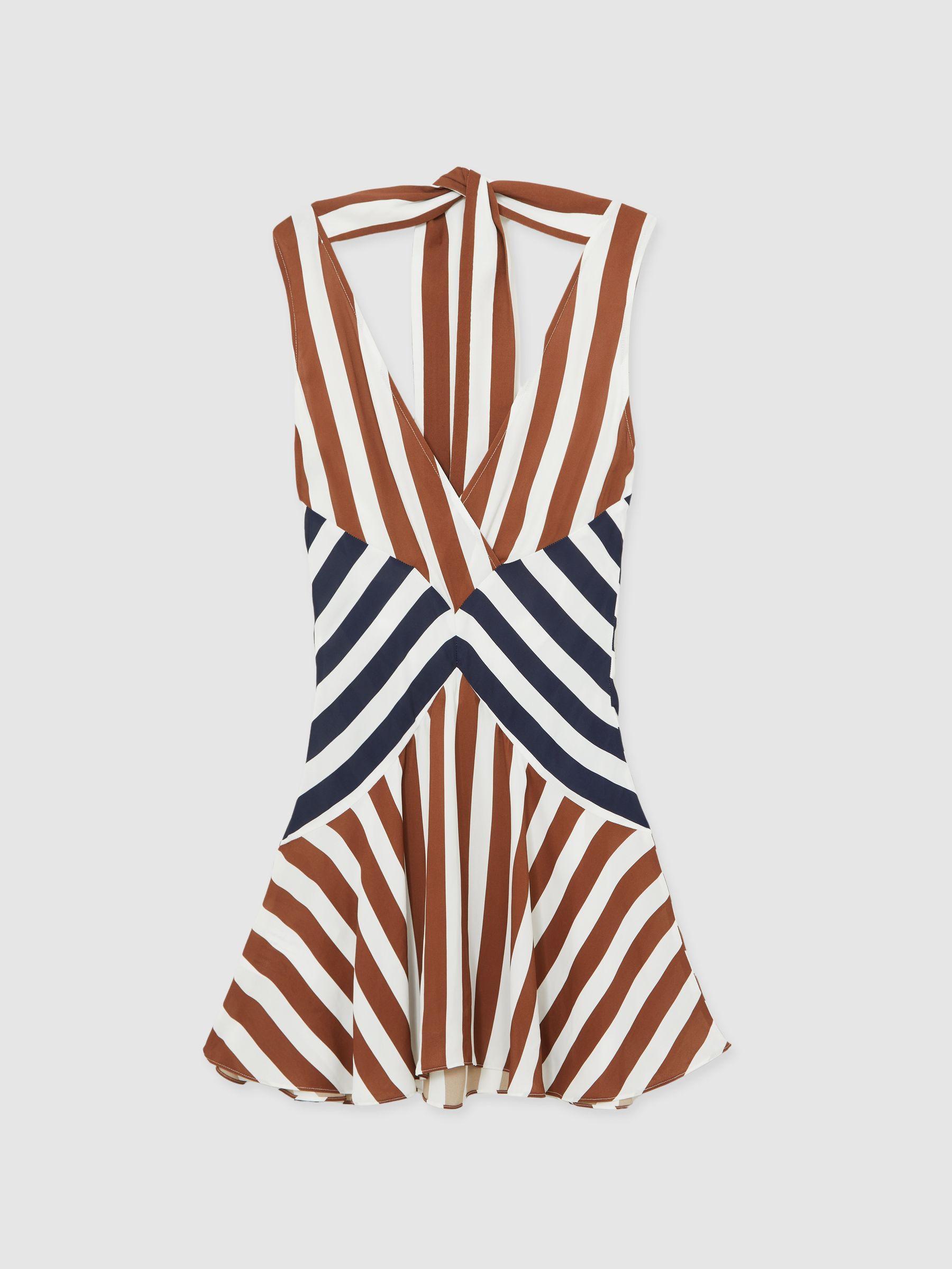 Stripe-Print Sleeveless Mini Dress in Brown/Navy Product Image