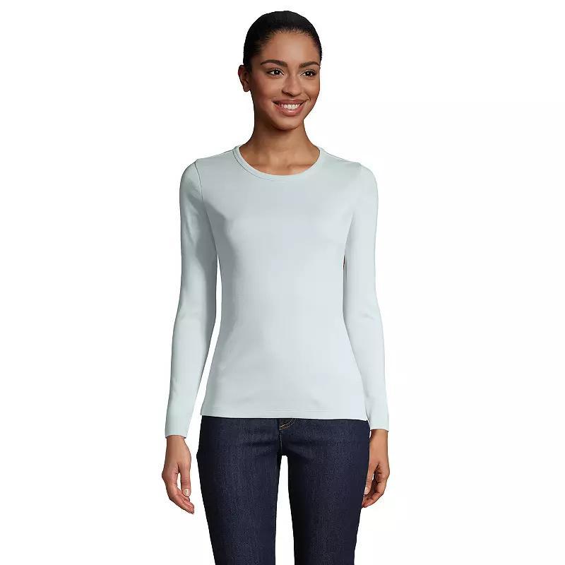 Womens Lands End Cotton Crewneck Long-Sleeve Tee Blue Breeze Product Image