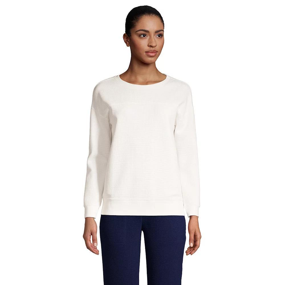 Women's Lands' End Long Sleeve Waffle Crewneck Top, Size: XL, Ivory Product Image