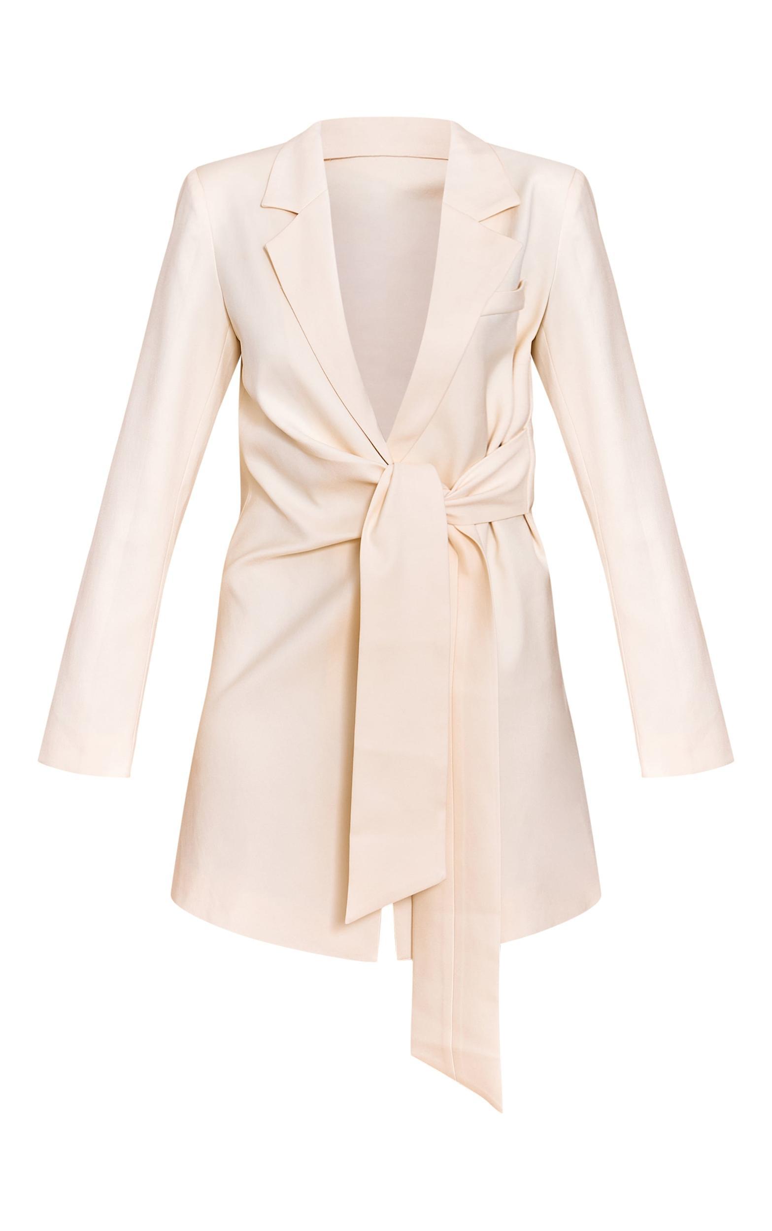 Almond Woven Blazer Side Tie Mini Dress Product Image