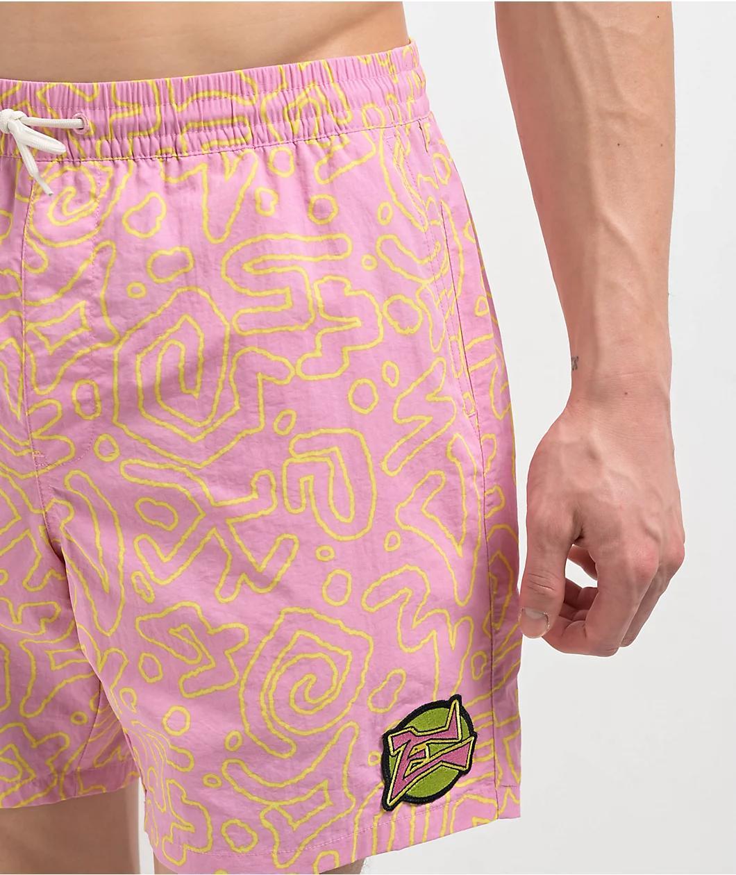 Empyre Squiggle Floater Pink & Yellow Board Shorts Product Image