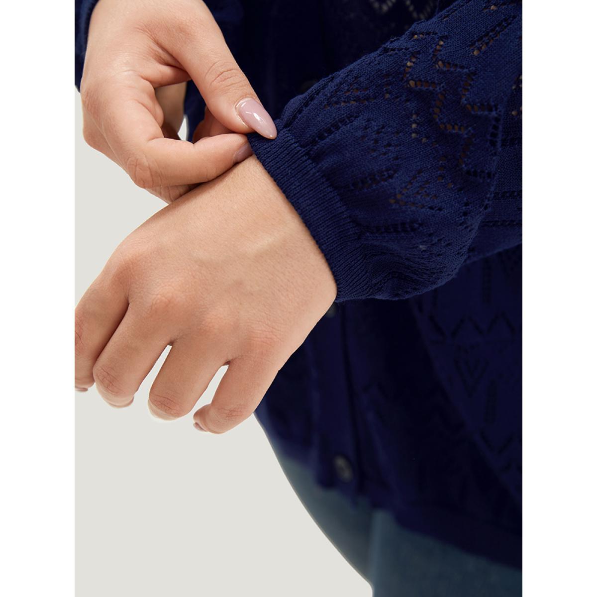 Plus Size Plain Pocket Hollow Out Button Through Cardigan Indigo Women Casual Long Sleeve Dailywear Cardigans BloomChic 28/5X Product Image