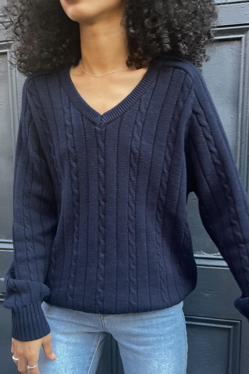 Ida Cotton Cable Knit V-Neck Sweater Product Image