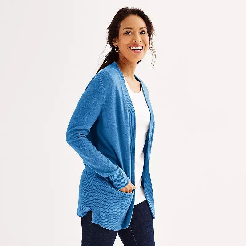 Petite Croft & Barrow Open-Front Cardigan with Pockets, Womens Product Image