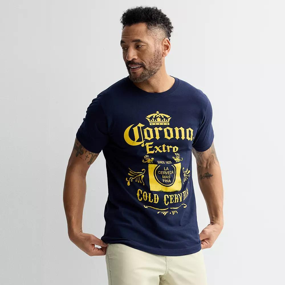 Mens Bioworld Corona Extra Cold Cerveza Graphic Tee Blue Product Image