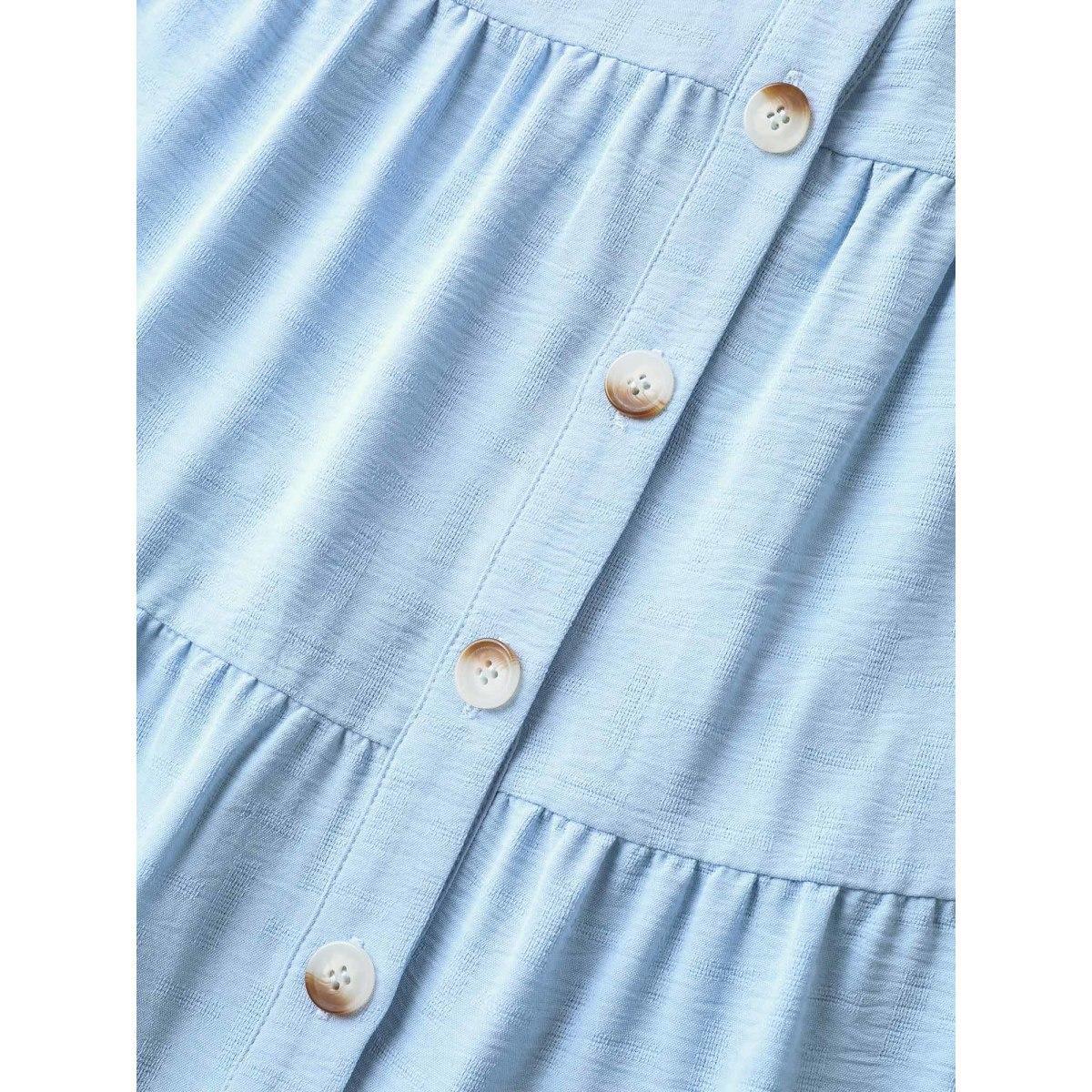 Plus Size Textured Button Placket Tiered Tank Top Women LightBlue Texture Shirt collar Everyday-Casual Tank Tops Camis BloomChic 18-20/2X Product Image
