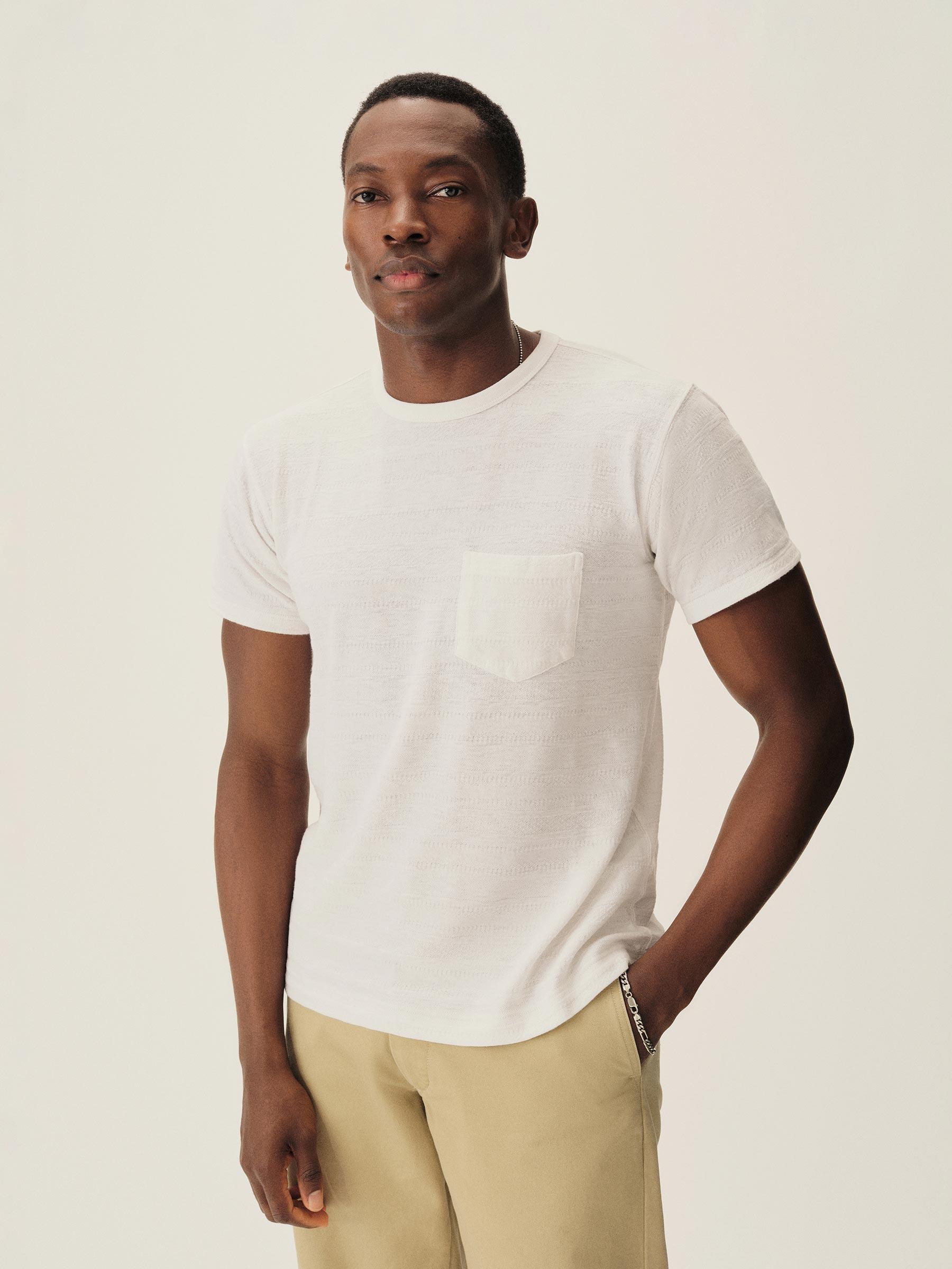 White Vintage Jacquard Pocket Tee Product Image