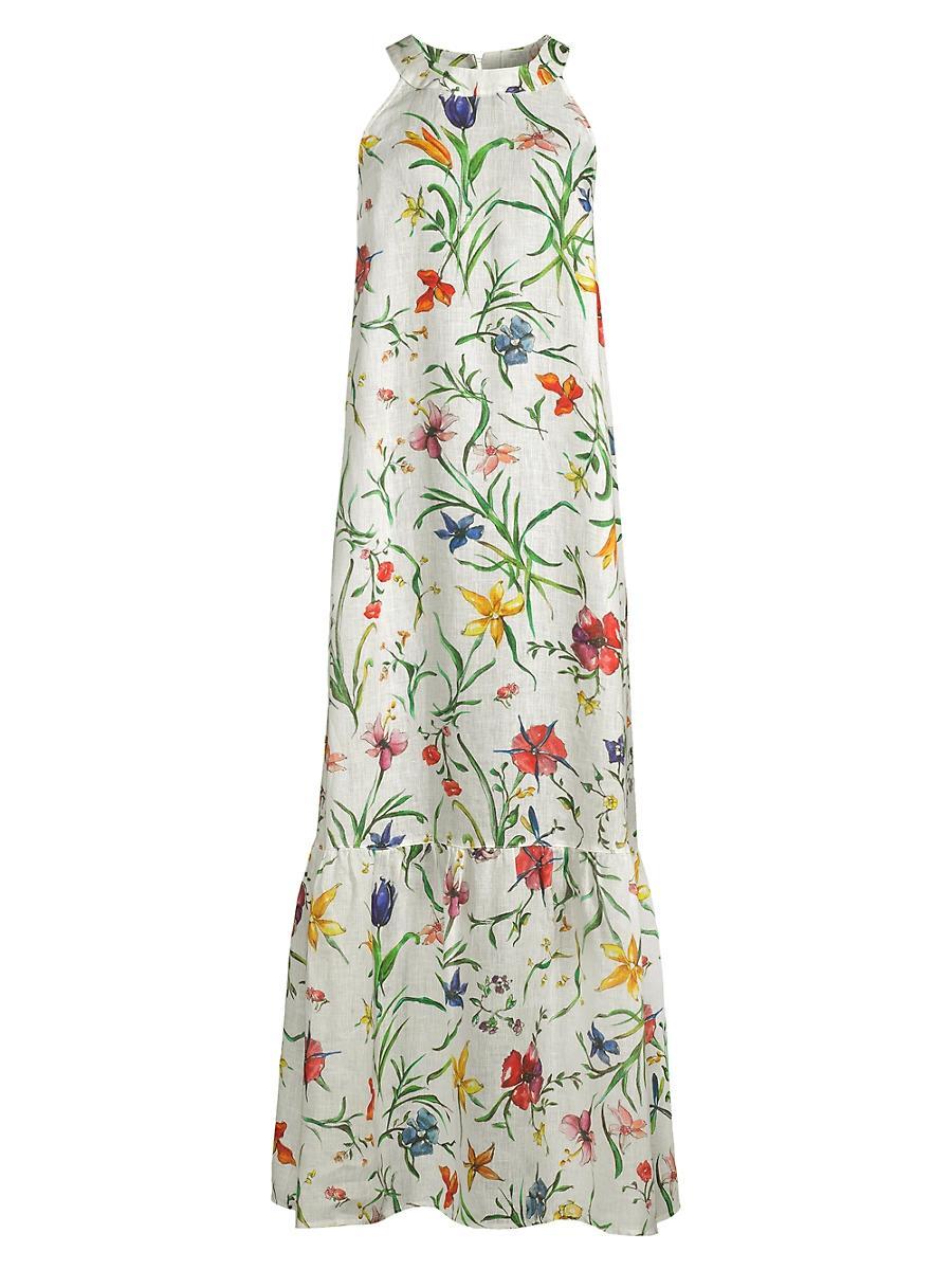 Womens Linen Floral Maxi Dress Product Image