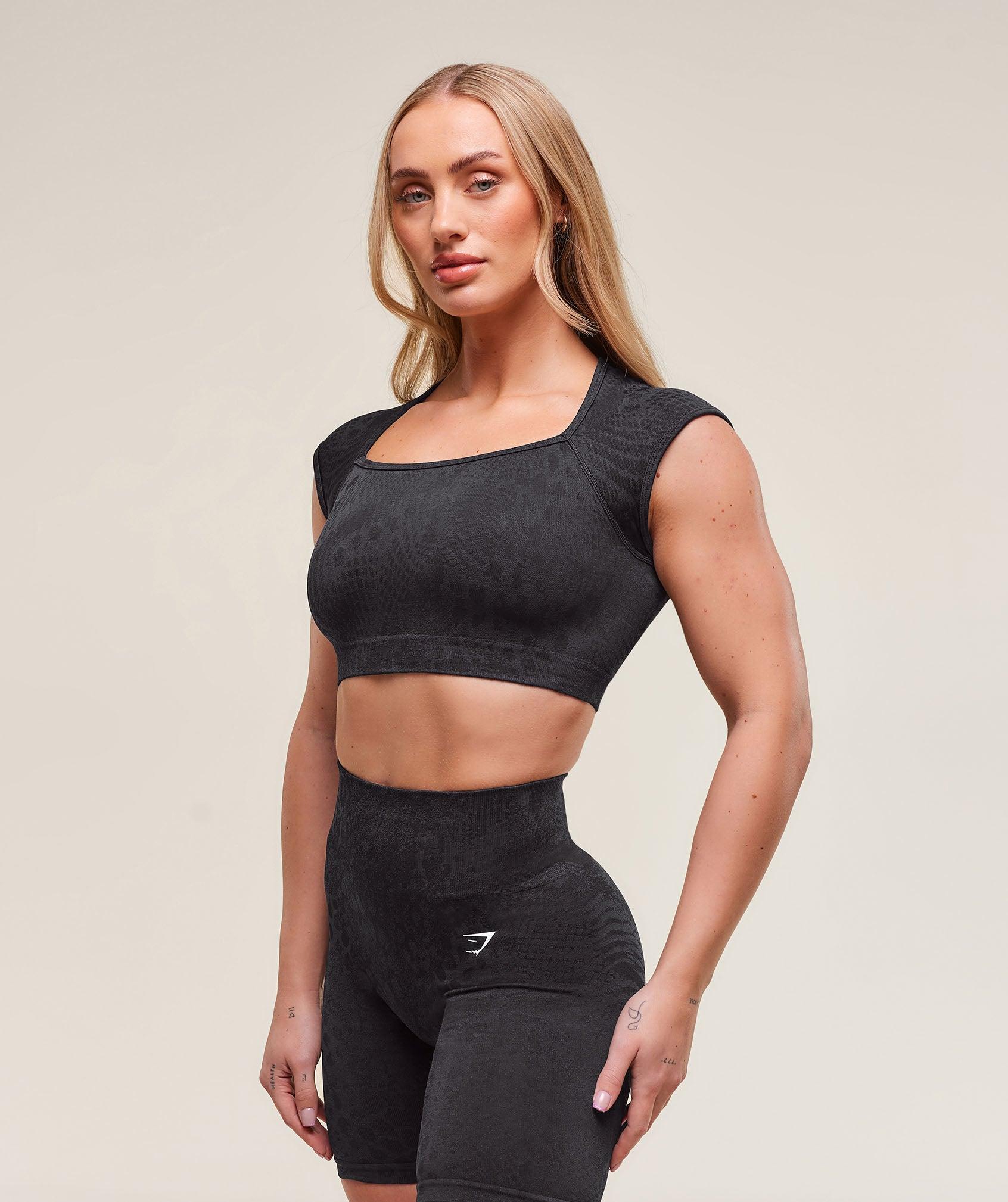 Gymshark Adapt X Whitney Animal Seamless Crop Top - Black/Asphalt Grey Female Product Image