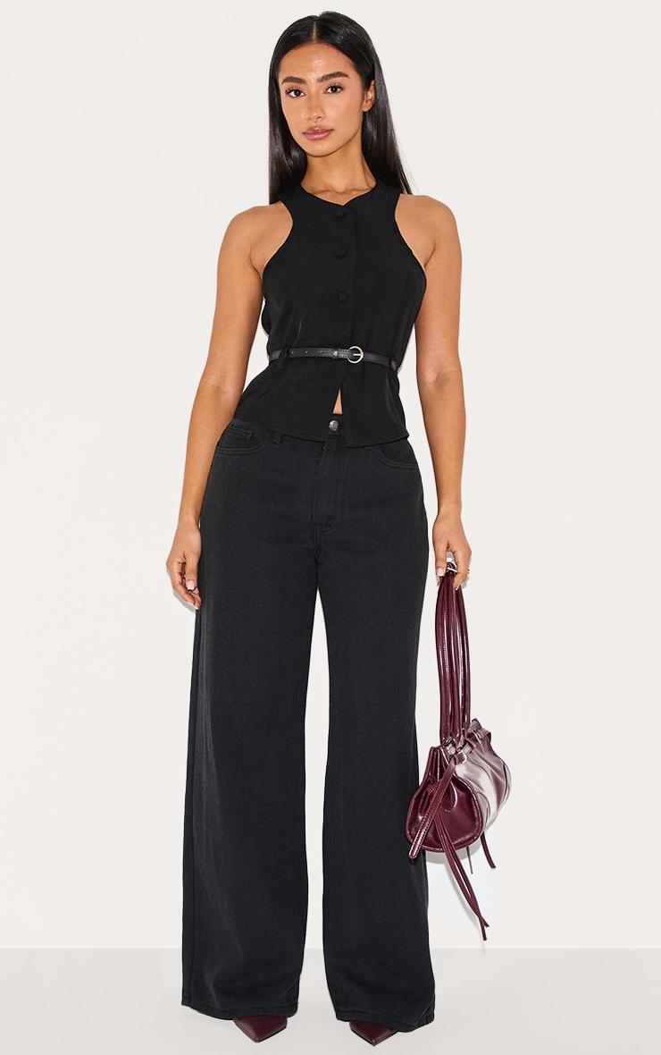 Petite Black Racer Belt Detail Longline Vest Product Image