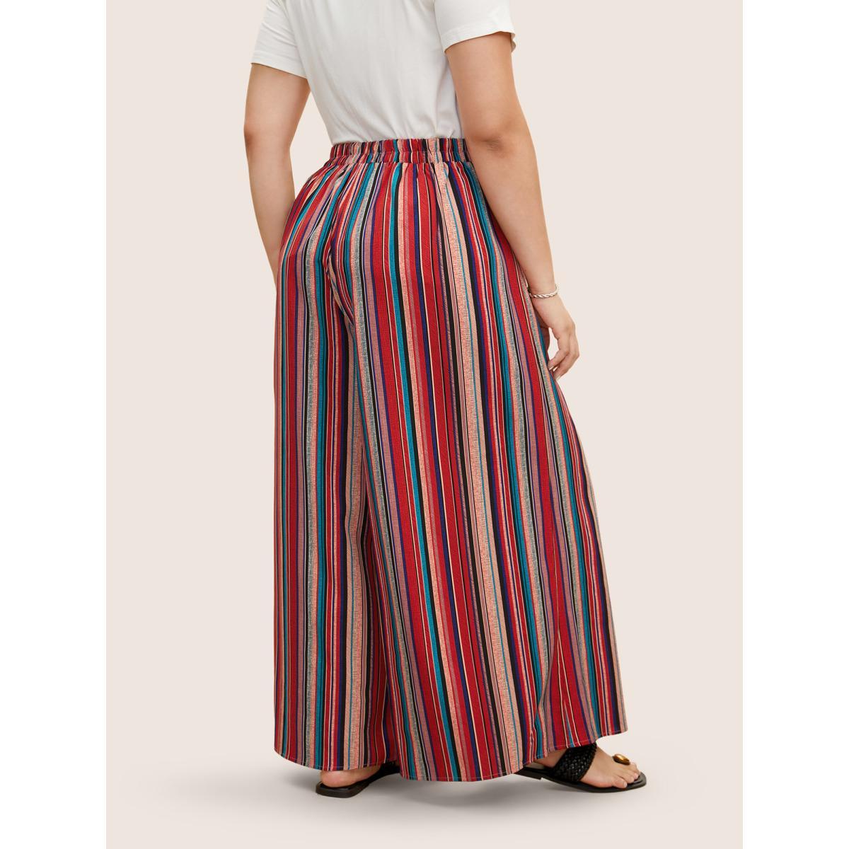 Plus Size Contrast Striped Tie Knot Wide Leg Pants Women Multicolor Casual Wide Leg Mid Rise Everyday Pants BloomChic 18-20/2X Product Image