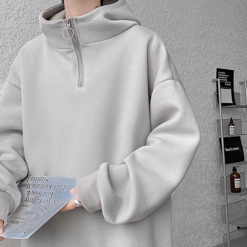 Plain Half-Zip Hoodie Product Image