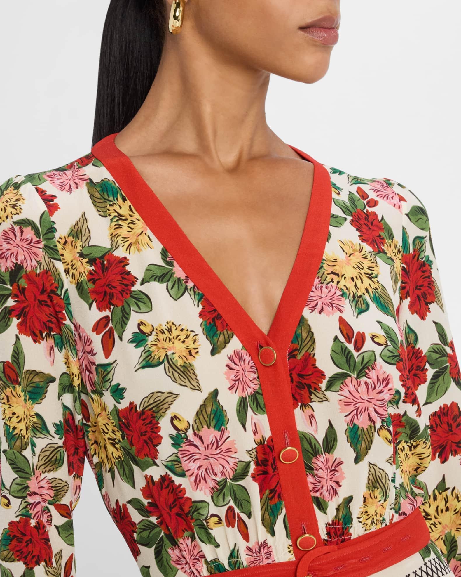 Lea Button-Front Printed Midi Silk Shirtdress Product Image