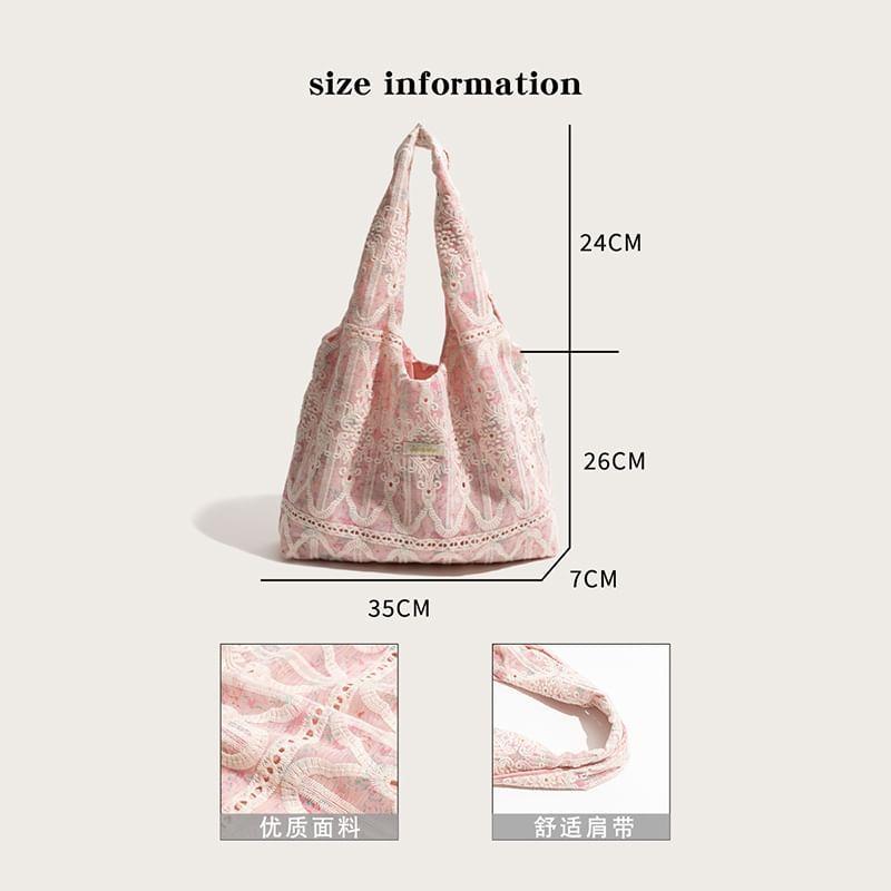 Floral Print Lace Trim Tote Bag Product Image