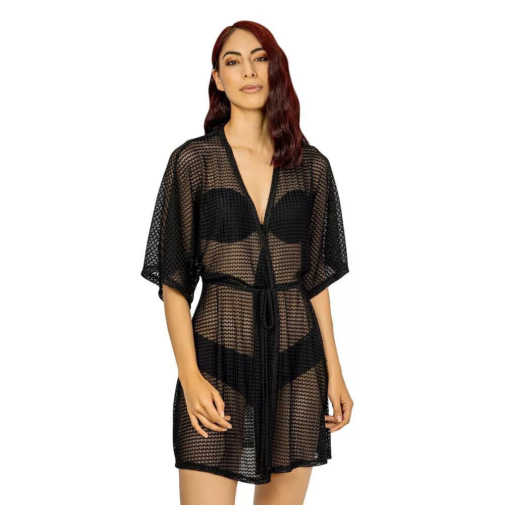 Women's Jordan Taylor Sheer Swim Cover-Up Kimono, Size: XL, Black Product Image