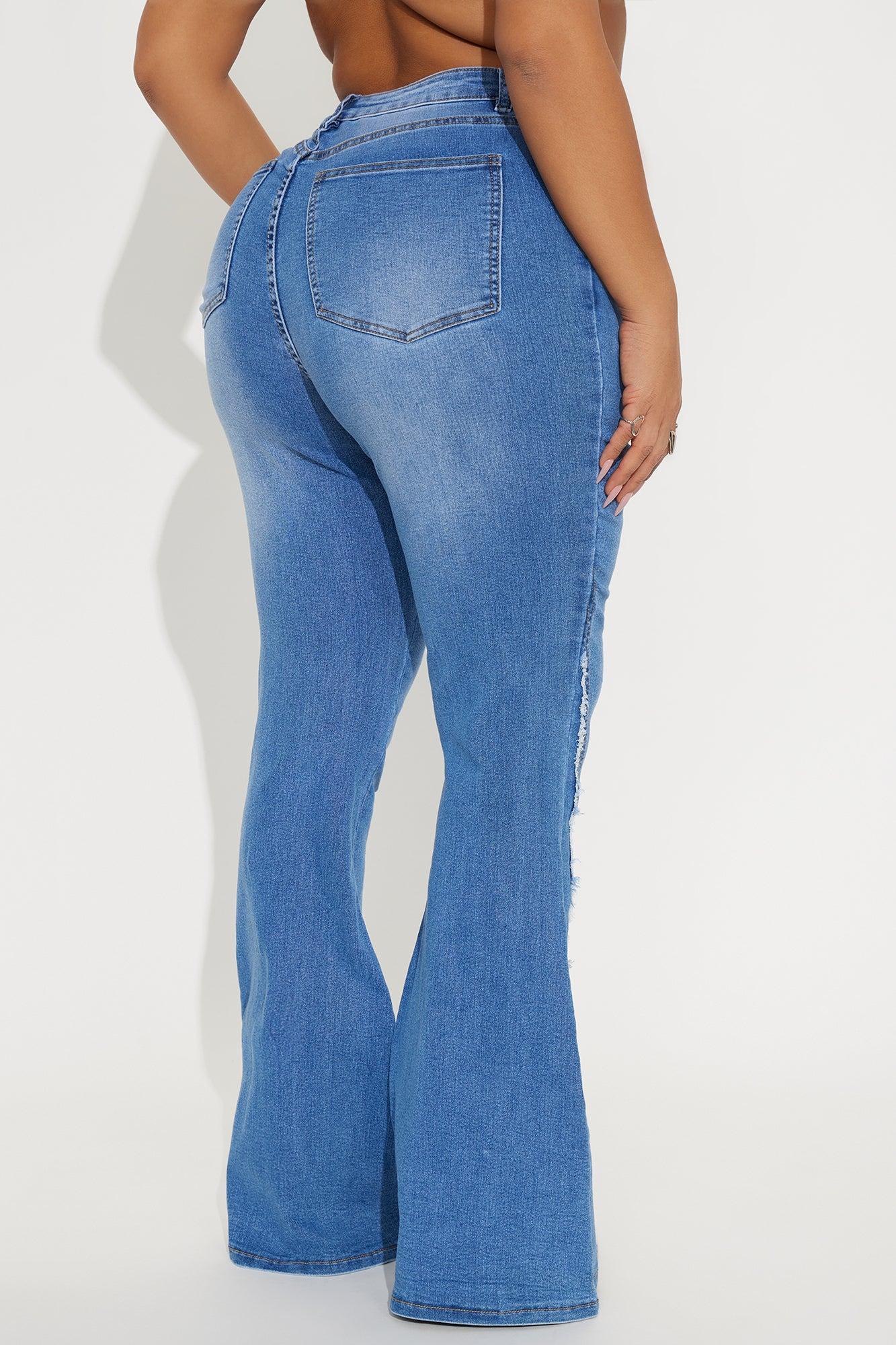 Fluttering Butterfly Embroidered Flare Jeans - Medium Wash Product Image