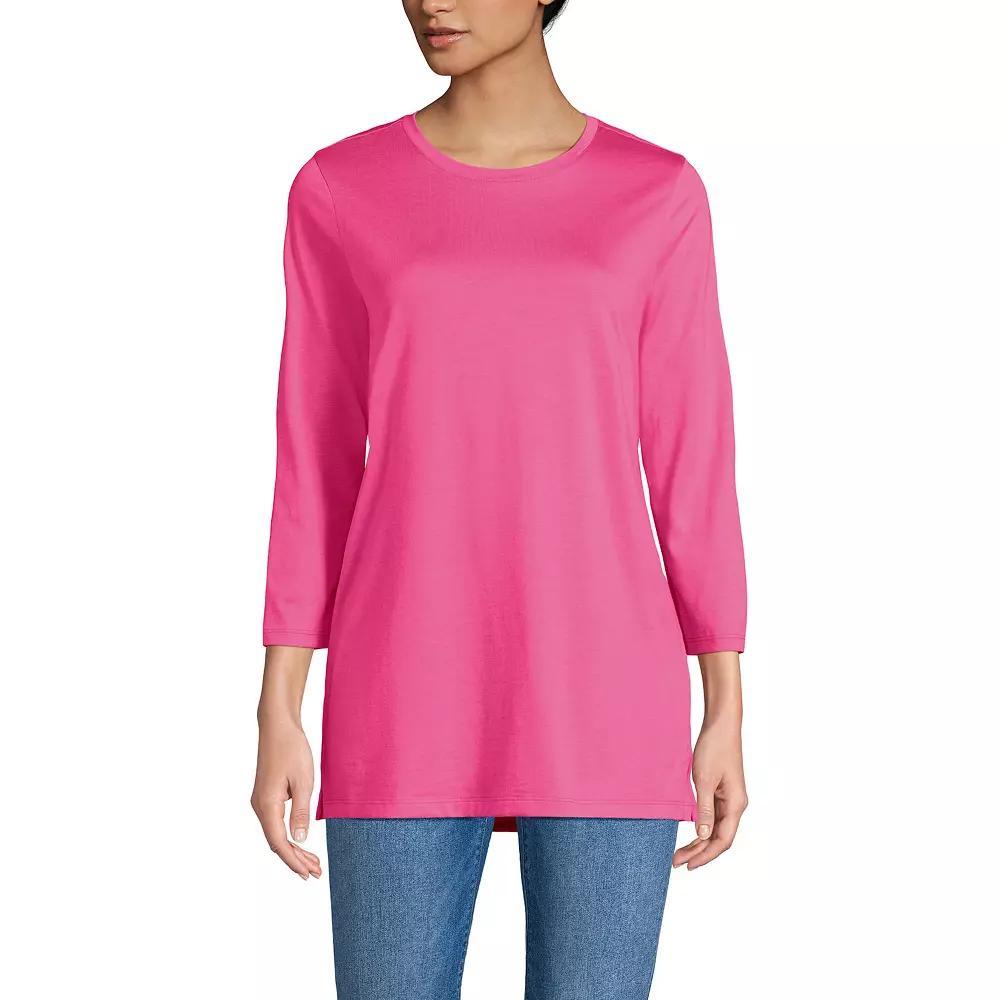 Petite Lands' End 3/4-Sleeve Supima Cotton Crewneck Tunic, Women's, Size: Medium Petite, Lily  Green Product Image