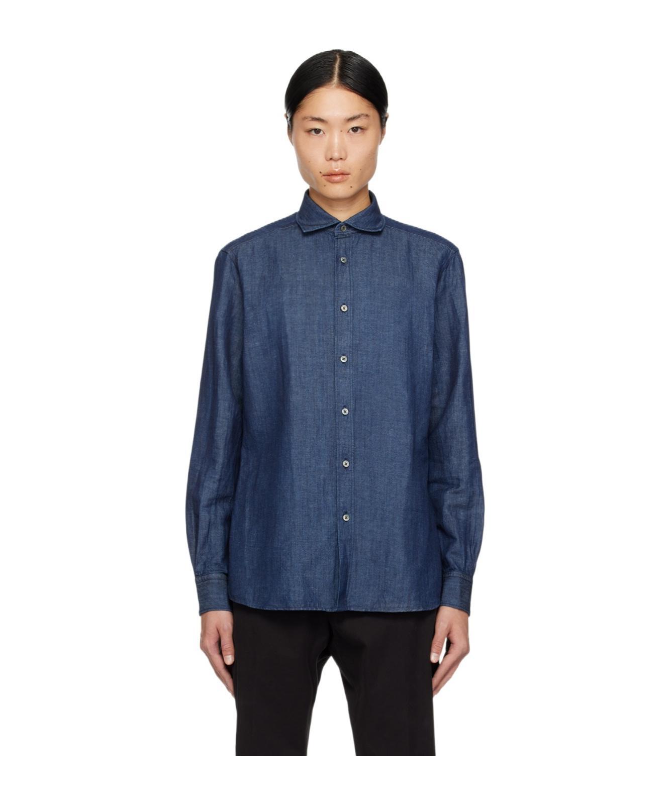 ZEGNA Button Denim Shirt In Blue Product Image