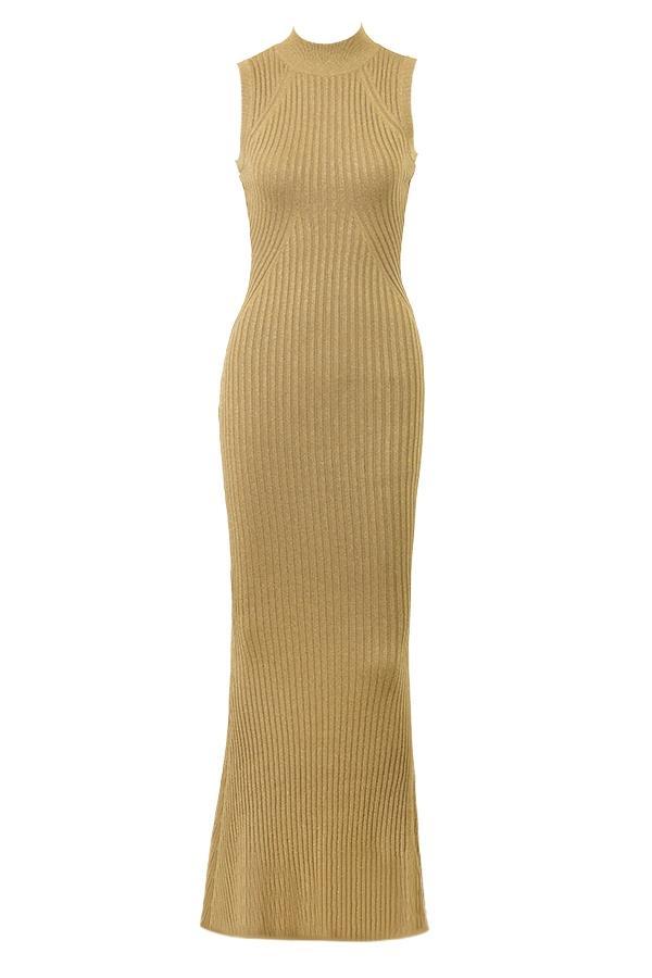 Emmie  gold metallic ribbed maxi dress Product Image