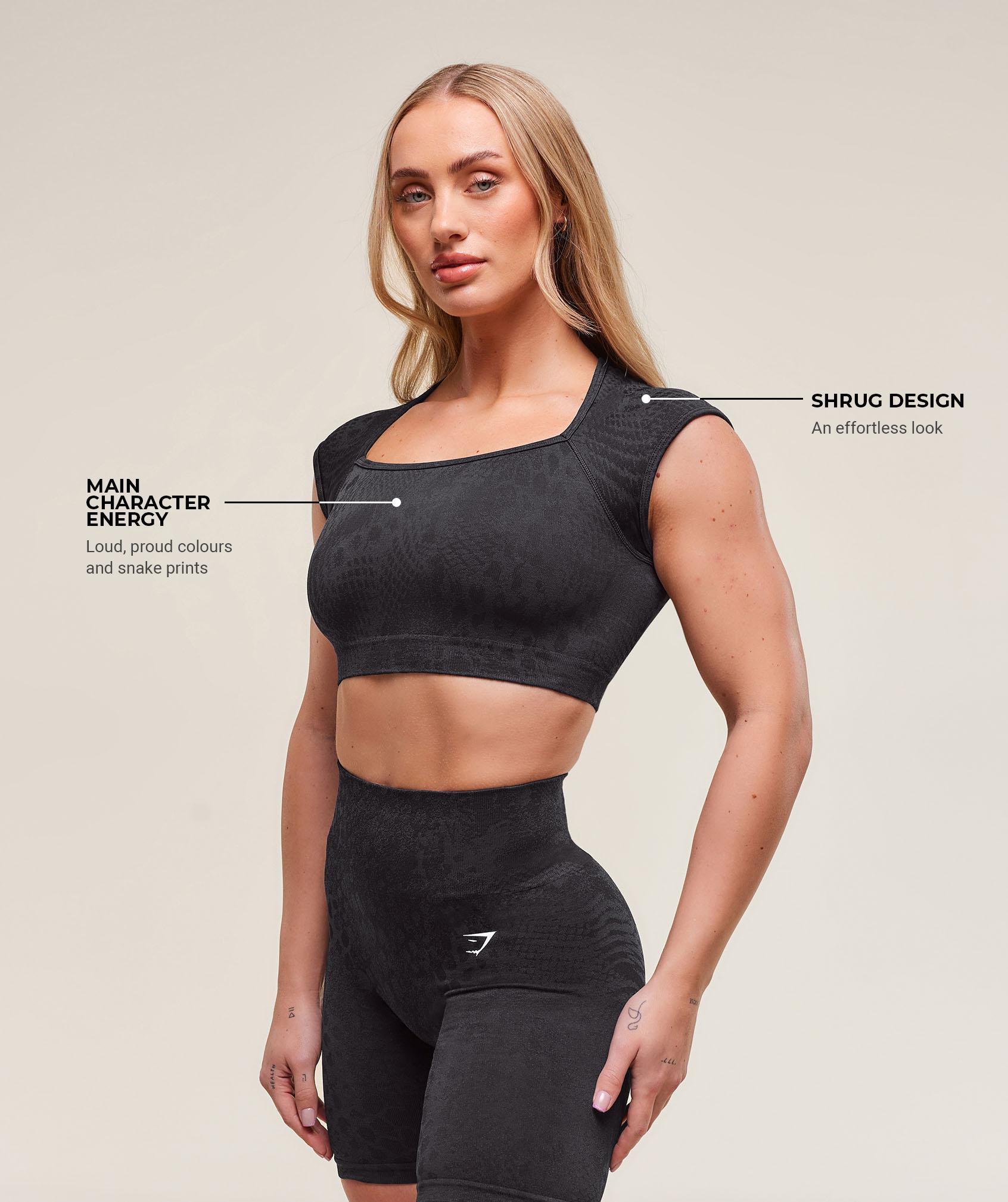 Gymshark Adapt X Whitney Animal Seamless Crop Top - Black/Asphalt Grey Female Product Image