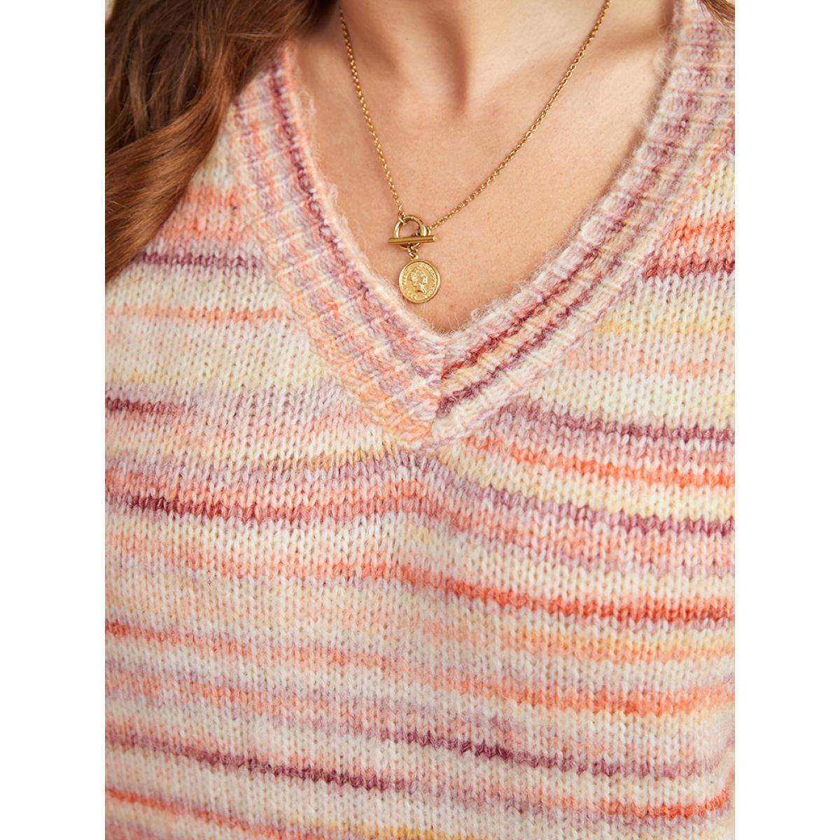 Plus Size Ombre Heather Drop Shoulder Pullover Multicolor Women Casual Loose Long Sleeve V-neck Everyday Pullovers BloomChic 26/4X Product Image