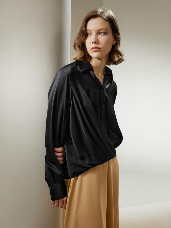 Hem Pleated Silk Blouse Product Image