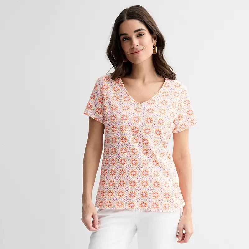 Petite Croft & Barrow® Essential V-Neck Tee, Women's, Size: Medium Petite, Orange Tile Block Product Image