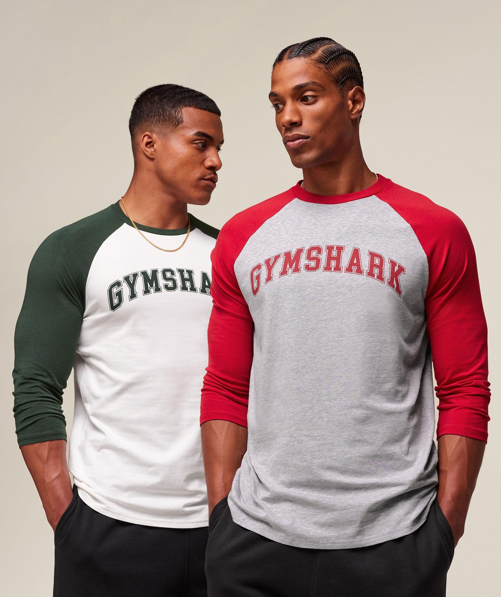 Gymshark GSLC Raglan 3/4 Sleeve T-Shirt - Soft White/Trail Green Male Product Image