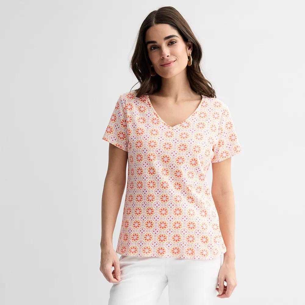 Petite Croft & Barrow® Essential V-Neck Tee, Women's, Size: Medium Petite, Orange Tile Block Product Image