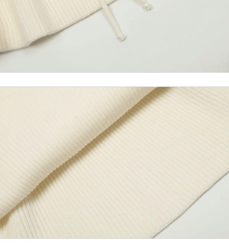 Long Sleeve Round Neck Striped Lettering Embroidered Cable Knit Mini A-Line Dress Product Image