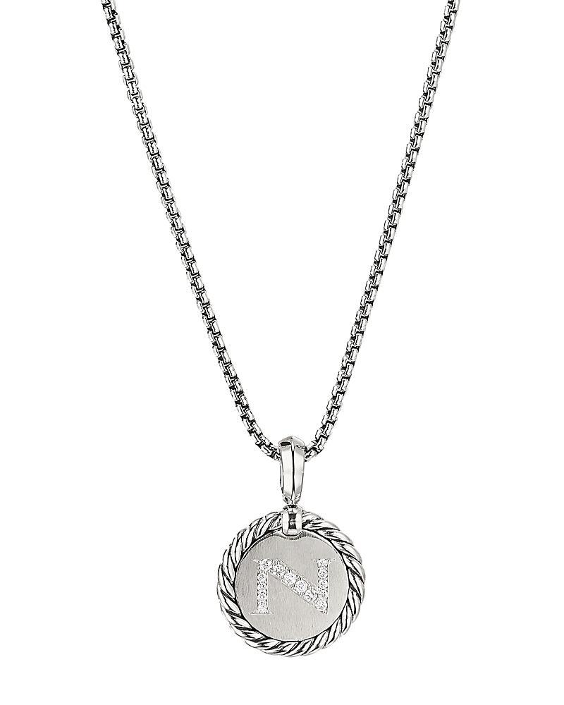 David Yurman Sterling Silver Cable Collectibles Initial Charm Necklace with Diamonds, 18 Product Image