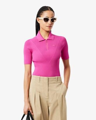 3D Ribbed Knit Polo Shirt Product Image