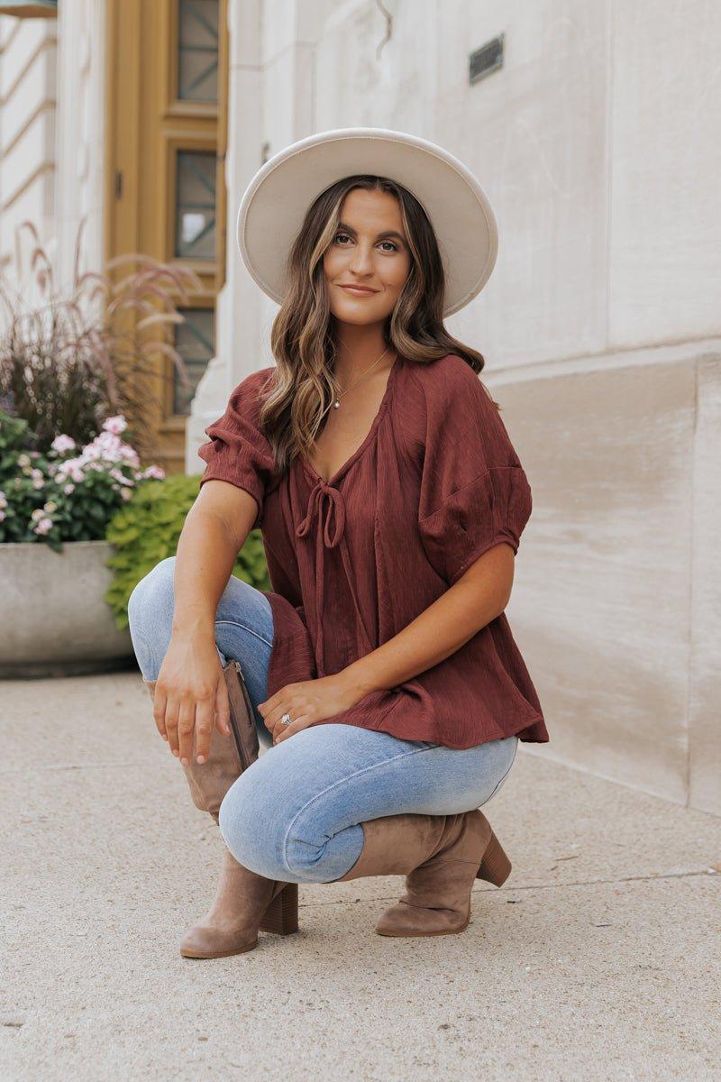Wine Textured Boho Blouse - FINAL SALE Product Image