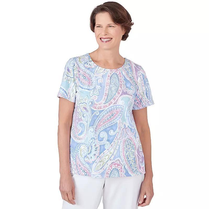 Womens Alfred Dunner Pleated Crew Neck Paisley Short Sleeve T-Shirt Product Image