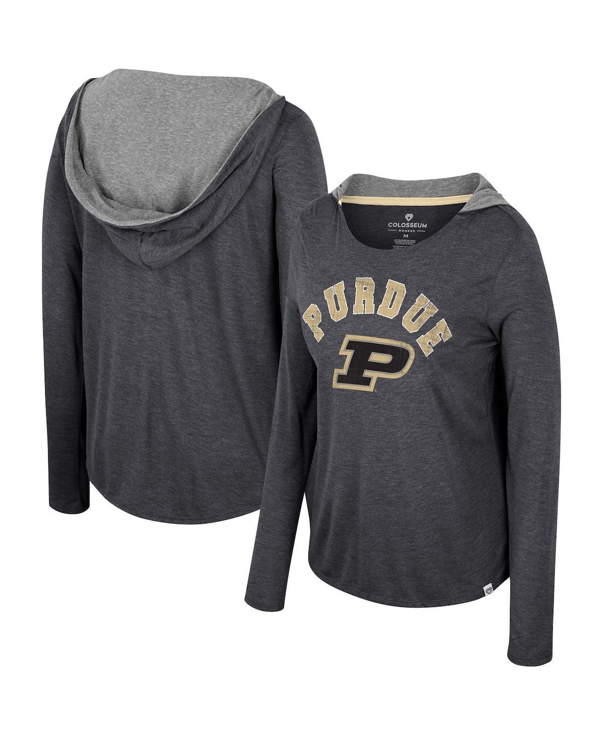 Women's Colosseum  Black Wisconsin Badgers Distressed Heather Long Sleeve Hoodie T-Shirt, Size: Small Product Image