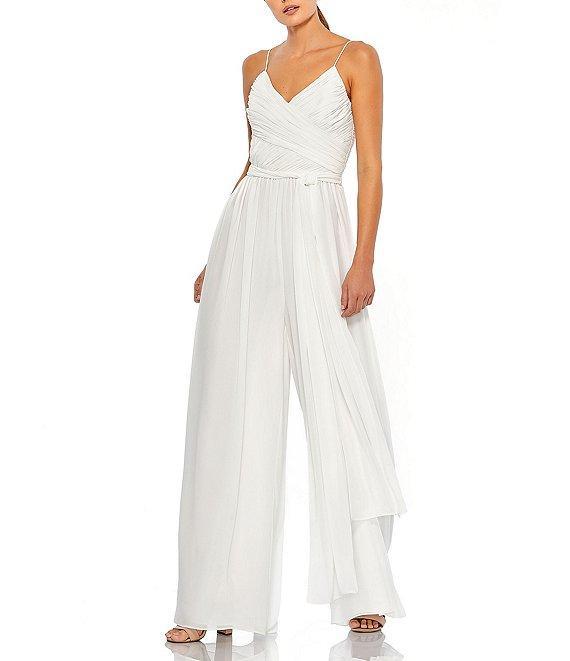 Mac Duggal Ruched Bodice Tie Waist Chiffon Jumpsuit Product Image